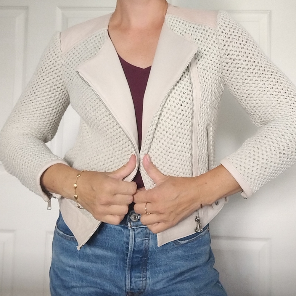 Joie Front Zip Knit Leather Jacket XS - Picture 9 of 11
